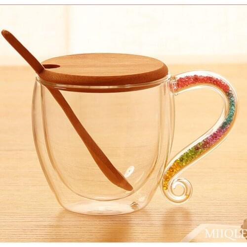 Creative Coffee Mug Crystal with Diamond Ins Coffee Cup with Lid Spoon Double Glass Milk Bottle Beer Wine Cup Glass Coffee Mug