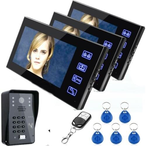 SmartYIBA 7" RFID Card Reader 3 Monitors Video Door Intercom For Home Security Code Password Unlock Video Apartment Door Phone