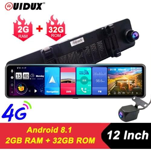 QUIDUX NEW 4G Android 8.1 Car DVR Camera GPS 12" Rearview mirror 2G RAM 32G ROM dash cam Video recorder ADAS Parking Monitoring
