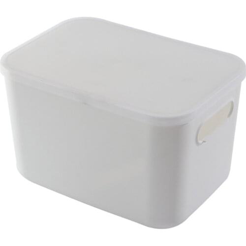 W3JA Plastic White Stackable Storage Box Bin with Clear Lid Handles Multifunctional Clothes Sundries Desktop Basket Organizer