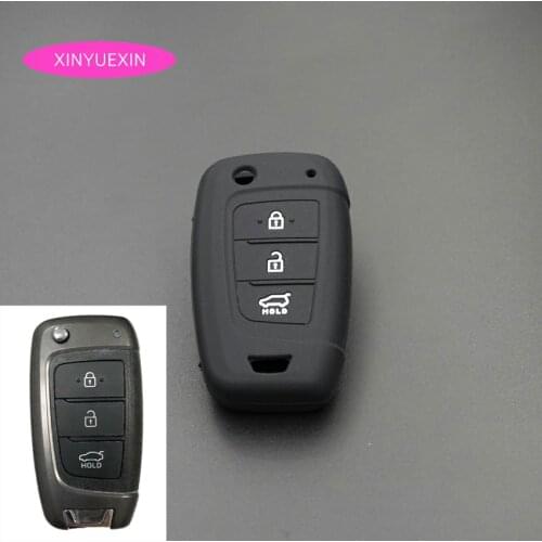 Xinyuexin Car Key Case Cover Silicone for Hyundai Elantra Solaris 2016 2017 2018 3 Buttons Folding Remote Key Shell