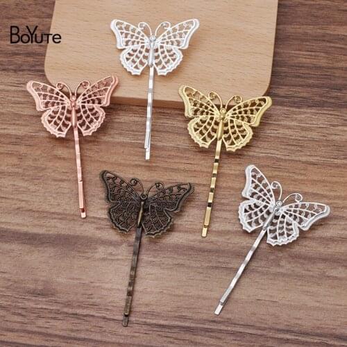 BoYuTe Custom Made (200 Pieces/Lot) 25*40MM Filigree Butterfly Hair Barrette Antique Diy Handmade Hair Accessories