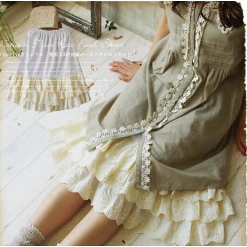 Mori Girl Lolita Sweet Lace Skirt Women Elastic Waist Lace-layer Underskirt Mori Girl Princess Novelty Skirt Female Casual Skirt