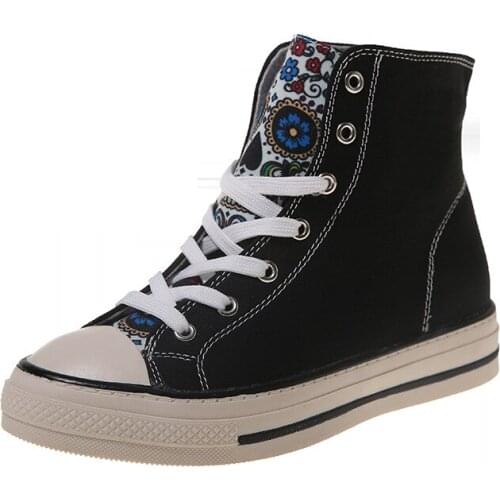 2021 Spring Womens High Top Canvas Shoes Fashion Casual Couples Soft Bottom Vulcanized Shoes Autumn Sneakers Black