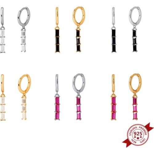 925 Sterling Silver Small Hoop Earrings for Women Black/White/Rose Red Zircon Pendant Simple Round Circle Earrings Jewelry