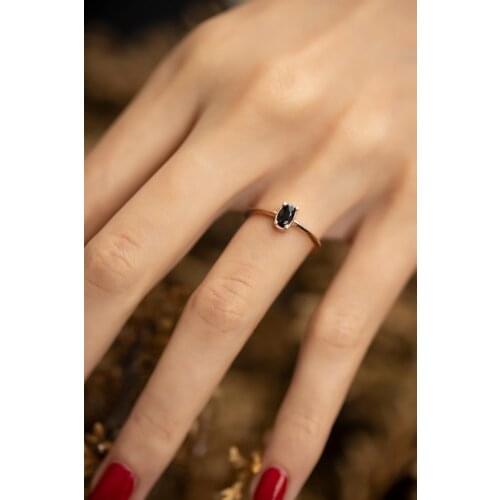 Womens Silver Zircon Stone Rose Minimal Ring 2021 Trend Oval Gear Model Black