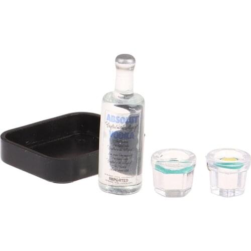 1/12 Dollhouse Miniature Resin Vodka Bottle Wine Glass Tray Set Simulation Drink Model Toy for Doll House Decoration New