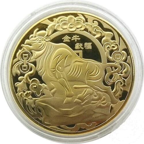 1pcs 2021 New Year Gold Coin Twelve Zodiac Ox Commemorative Coins Chinese Zodiac Souvenir Coin Home Decoration Collection
