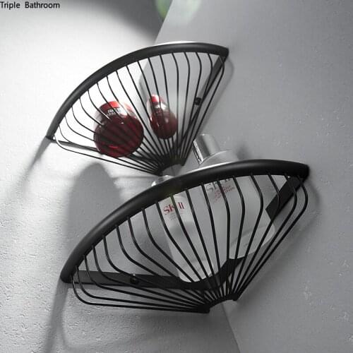 Modern Copper Shower Shelf Punch-free Triangle Basket Corner Stand Shampoo Shower Gel Storage Holder Bathroom Accessories