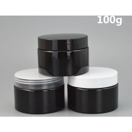 100ps/lot 30g 50g 100g empty plastic Black Container 3.5oz Cream Jar with Lids Printable Custom Logo