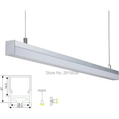 10 X 2M Sets/Lot U type anodized silver led profile and square aluminium led extrusions for pendant lighting