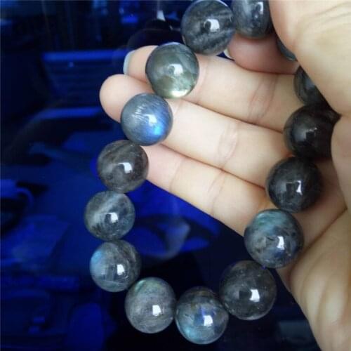 15mm Genuine Natural Labradorite Gems Stone Crystal Round Beads Stretch Charm Bracelets For Women AAAAA
