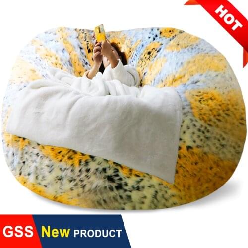 180cm Fluffy Long Fur Plush Giant Bean Bag Sofa Pouf No Filler Big Beanbag Bed Puff Floor Seat Couch Futon Comfy Recliner Chair
