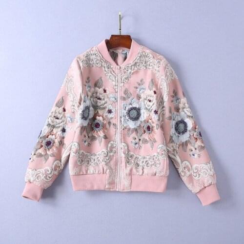 2021 Spring Coat Pink Beads Coat Fashion Women Clothes Long Sleeve Zipper