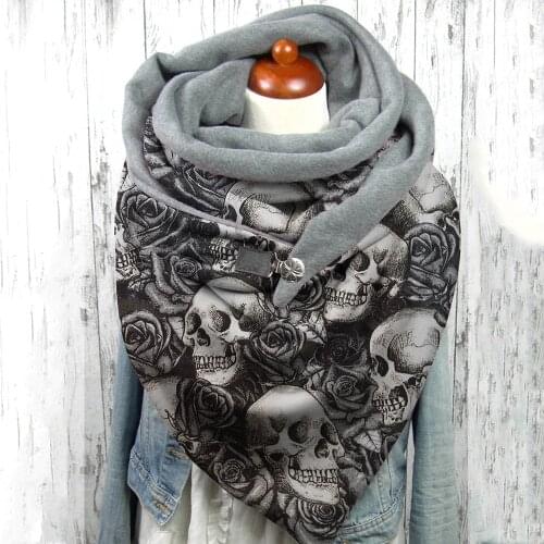 2022 Fashion Winter Women Scarf Skull Printing Button Soft Wrap Casual Warm Scarves Shawls Scarf Women Halloween Шарф Бандана