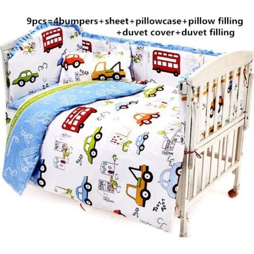 6/7PCS Car 100%cotton baby bedding set/cotton crib bedding Baby Room Decor kit de berço 120*60/120*70cm
