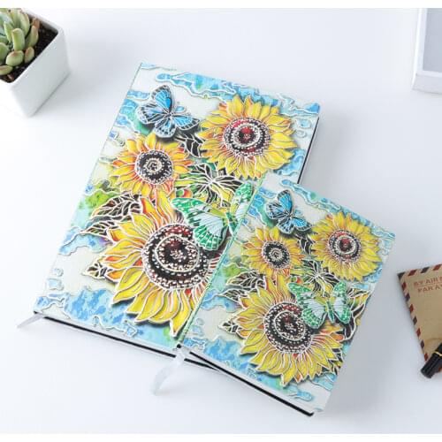 A5 / A6 Notebook Sunflower Relief Style PU Travel Notebook Retro Printing Decoration Diary Exquisite Book Gift