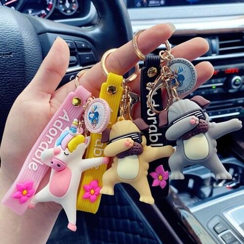 2021 Cute Dancing Animal Resin Key Chains For Women Men Car Bag Pendant Keyring Gifts Funny Unicorn Dog Charm Keychains Gifts