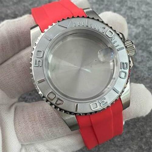 Sapphire Glass Watch Case + Rubber Strap for NH35 Movement Case Stainless Steel 10Atm Magnifying Watch Accessories