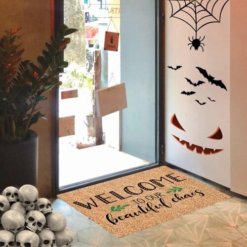 Home Carpet Halloween Topic Letter Pumpkin Print Foot Mat Rectangle Footcloth Decorative Pad for Bedroom Sitting Room