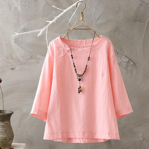 Elegant White Blouse Ladies Cotton Blouses Plus Size Women Casual Chinese collar Top Mujer