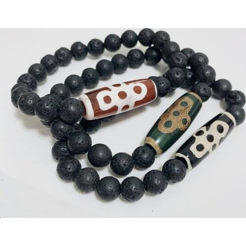 Energy Stone Natural Tibetan Dzi Agates Bracelets Prayer Buddha Jewelry Black Lava Five Eye lightning Charm Agates Bracelet Male