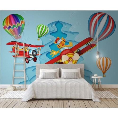 Photo wallpaper 3d on the wall custom mural Cartoon airplane hot air balloon childrens room decor Wallpaper for walls in rolls