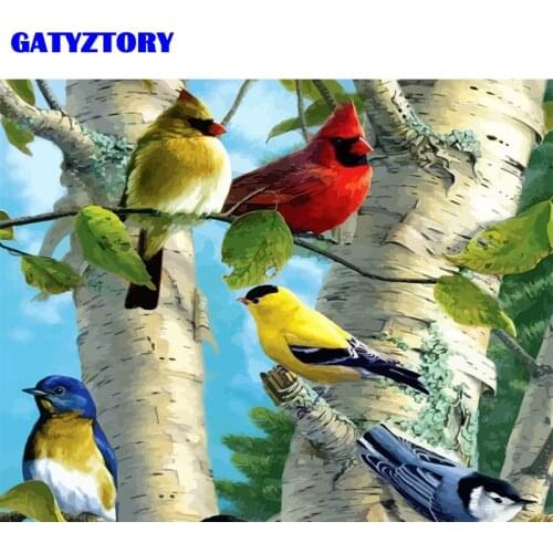 GATYZTORY Frame Diy Painting By Numbers Kit Birds Acrylic Paint On Canvas Handpainted Oil Painting Wall Art Picture By Numbers