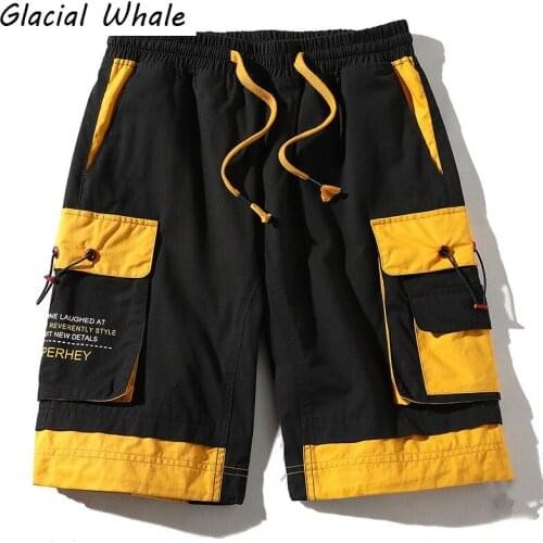 GlacialWhale Mens Cargo Shorts Men Summer Side Pockets Patchwork Hip Hop Japanese Streetwear Harajuku Black Male Shorts For Mens