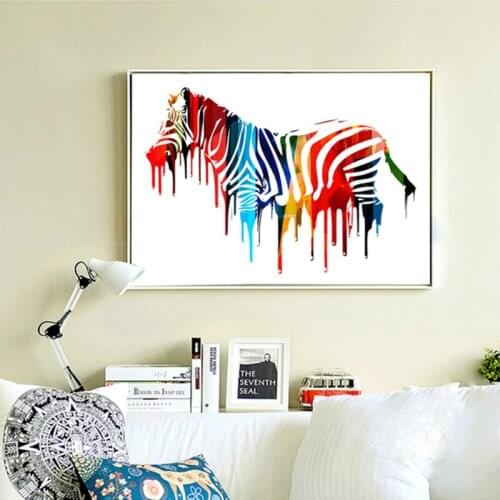 HAOCHU Europe Nordic Decoration Animals Colorful Big Zebra Horse Canvas Painting Wall Poster Pictures For Living Room Home Decor