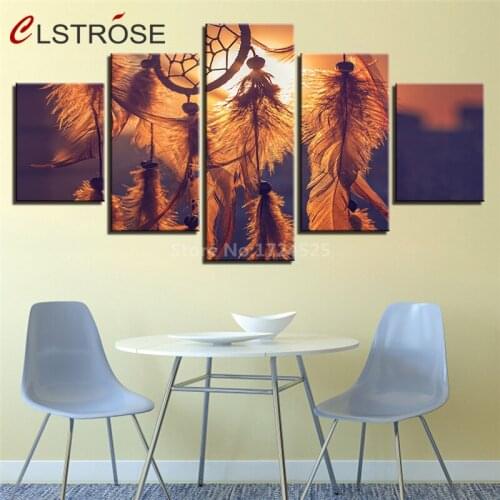 CLSTROSE No Framed HD Painting Printed Wedding Decoration Print Picture Modern 5 Panel Sunset Landscape Painting For Living Room
