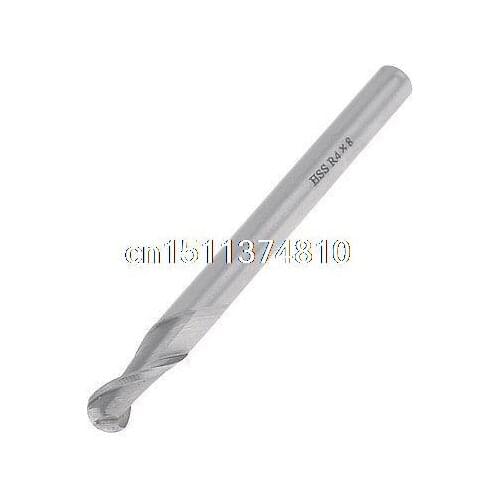 HSS Helical Groove 2 Flute 8mm Dia Tip 94mm Length Cutting Ball Nose End Mill
