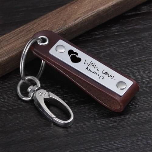 GPS Coordinate Leather Keychain - Personalized Latitude Longitude keyring - Handwriting Text engrave