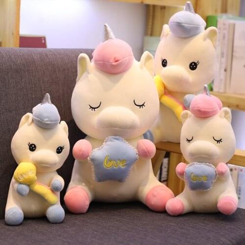 Lovely plush unicorn with star soft stuffed animal huggable doll kids toy gift for Christmas