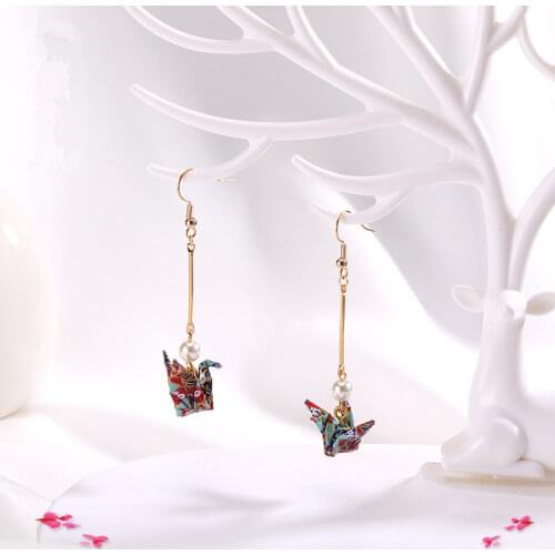 2021 Fashion Zephyr Drop Earrings Red Romantic Paper Crane Pearl Pendant Earrings Trendy Jewelry For Women Accessories Gifts