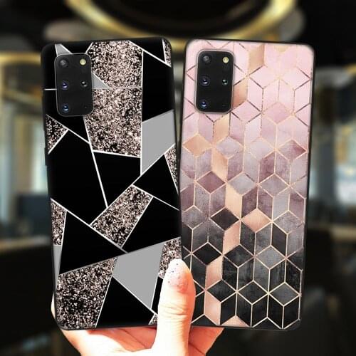 Marble Geometric Art Black Phone Case For Samsung Galaxy S20 FE Ultra S10 Lite S9 S8 Plus S7 Edge S10E Soft Silicone Cover