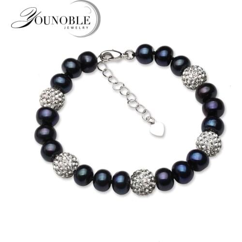 Real Freshwater Black Pearl Bracelet Women,Classic Natural Pearl Bracelet Girl Birthday Gift