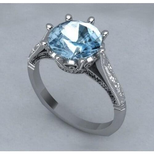 Hainon New Trendy Crystal Engagement Claws Design Rings For Women Sky Blue Zircon Cubic Elegant Ring Female Silver Color Jewerly