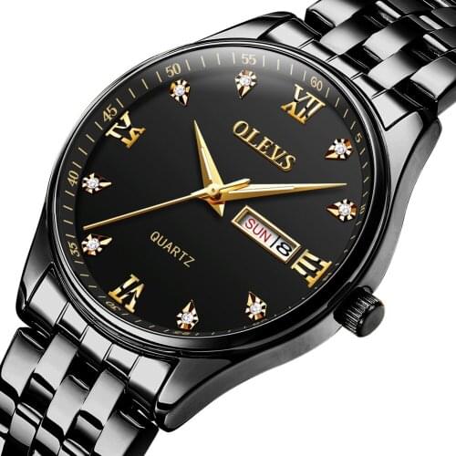 OLEVS Full Stainless Steel Business Watch Men Black Date Week Quartz Mens Watches reloj Waterproof Watch Male Gift montre homme