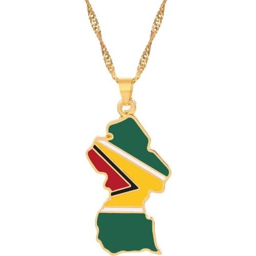 Colorful Flags Guyana Map Necklaces Gold Color Water Wave Chain Enamel Ethnic Pendant Necklace Women National Jewelry