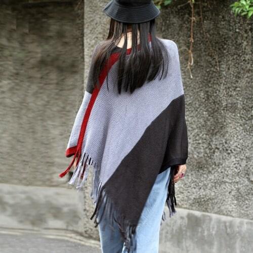 Korean Long Tassel Shawl Large Grey Cloak Autumn Winter Women Wool Pashmina Patchwork Scarf