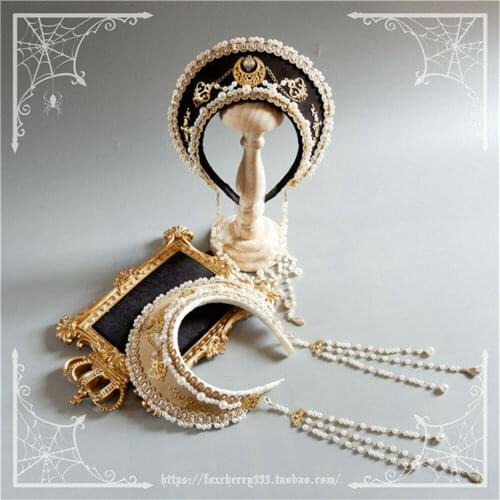 Handmade Palace Style Retro Gorgeous Lolita Bead Chain KC Headband Hat Hair Ornament Gothic Girls Cosplay Crown