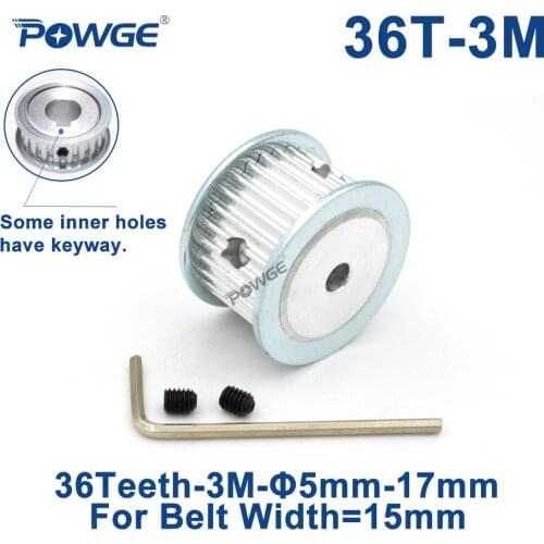 POWGE 36 Teeth HTD 3M Timing Pulley Bore 5/6/6.35/8/10/12/15/17/20mm for Width 15mm 3M Synchronous Belt HTD3M pulley 36T 36Teeth