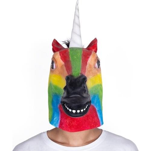Rainbow Horse Unicorn Animal Latex Mask Cosplay Funny Party Props Costume Accessory
