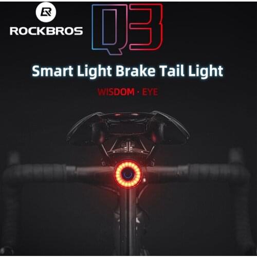 ROCKBROS Smart Bicycle Rear Light Auto Start/Stop Brake Sensing IPx6 Waterproof USB Charge Cycling Tail Taillight Bike LED Light