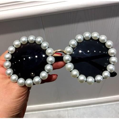 Women Sunglasses Luxury Pearl Vintage Brand Designer Round Sun Glasses Fashion Shades Oculos Feminino