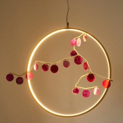 Agate led pendant lights Remote Circle ring pendant lamp abajour luminaria luster for dining living room bedroom kitchen salon