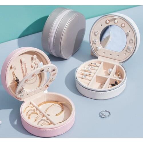 Three-layer PU Portable Ladys Makeup Storage Box Jewelry Earrings Necklace Ring Bracelet Bag Travel Makeup Zipper Box