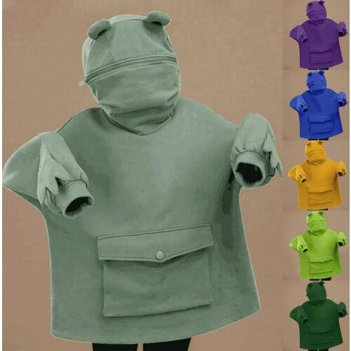 Harajuku Women Hoodie Frog Pullover Winter Sense Hooded Casual Sweatshirts Autumn Embroidery Loose Top Doll Decoration Hoodies