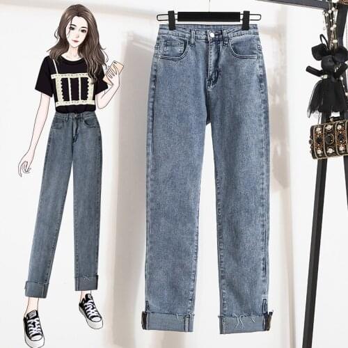Blue Plus Large Size Oversize Korean Vintage Clothes WomenS High Waist Trousers Fashion Jeans Pants For Girls Streetwear 2021